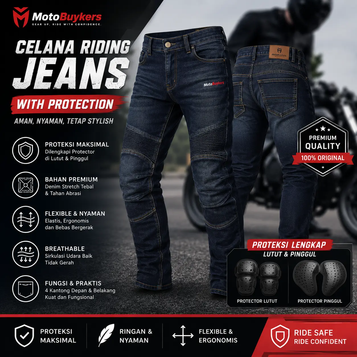 Celana Riding MotoBuykers - Jeans dengan Proteksi